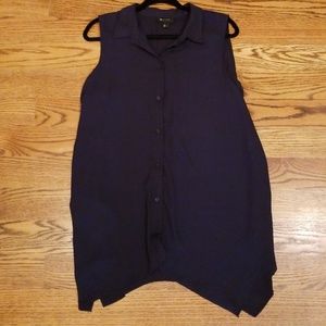 Button down collar blouse. Navy blue with long fro